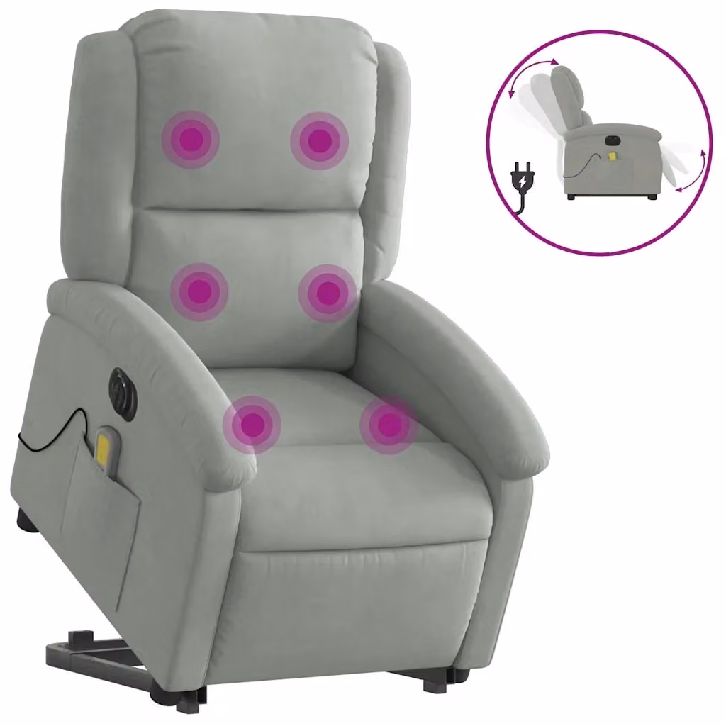 Poltrona Alzapersona Elettrica con Assistenza al Sollevamento vidaXL in Velluto Grigio per Anziani – 2