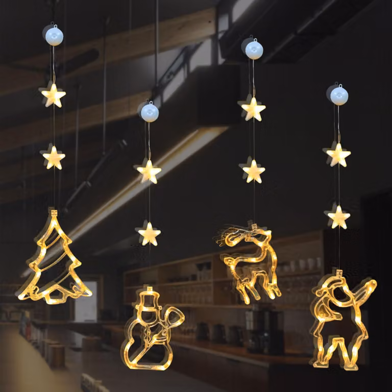 4 luci a LED per decorazioni natalizie, con ventosa