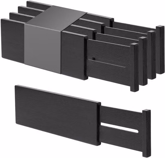 Scaffale ausiliario in bambù, 10,1 cm, regolabile, elastico, 4 pezzi, nero