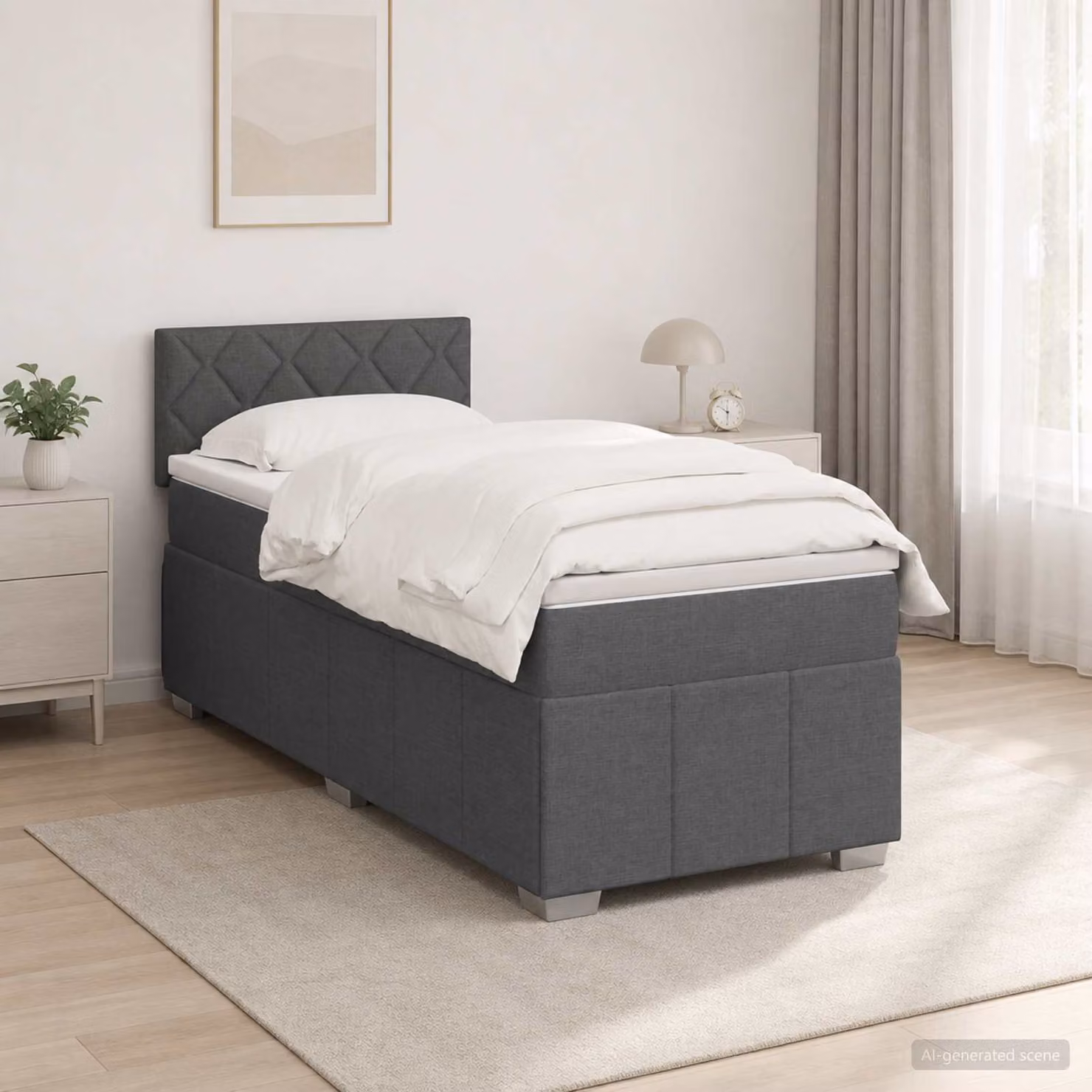 Letto box spring con materasso ibrido vidaXL in tessuto Grigio Scuro L: 200 cm, P: 80 cm