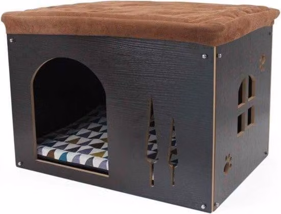 Cuccia in legno con lettino, cuccia per gatti rimovibile a forma di base di sedia, cuccia da interno, trasportino per cani, cuccia per gatti, cuccioli, cani e piccoli animali, cuccia per tutte le stagioni, nera