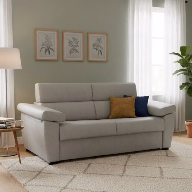 Divano Letto Trino DMORA a 3 Posti con Rivestimento Sfoderabile in Tessuto Grigio, Made in Italy, L: 225 cm, P: 95 cm – 1