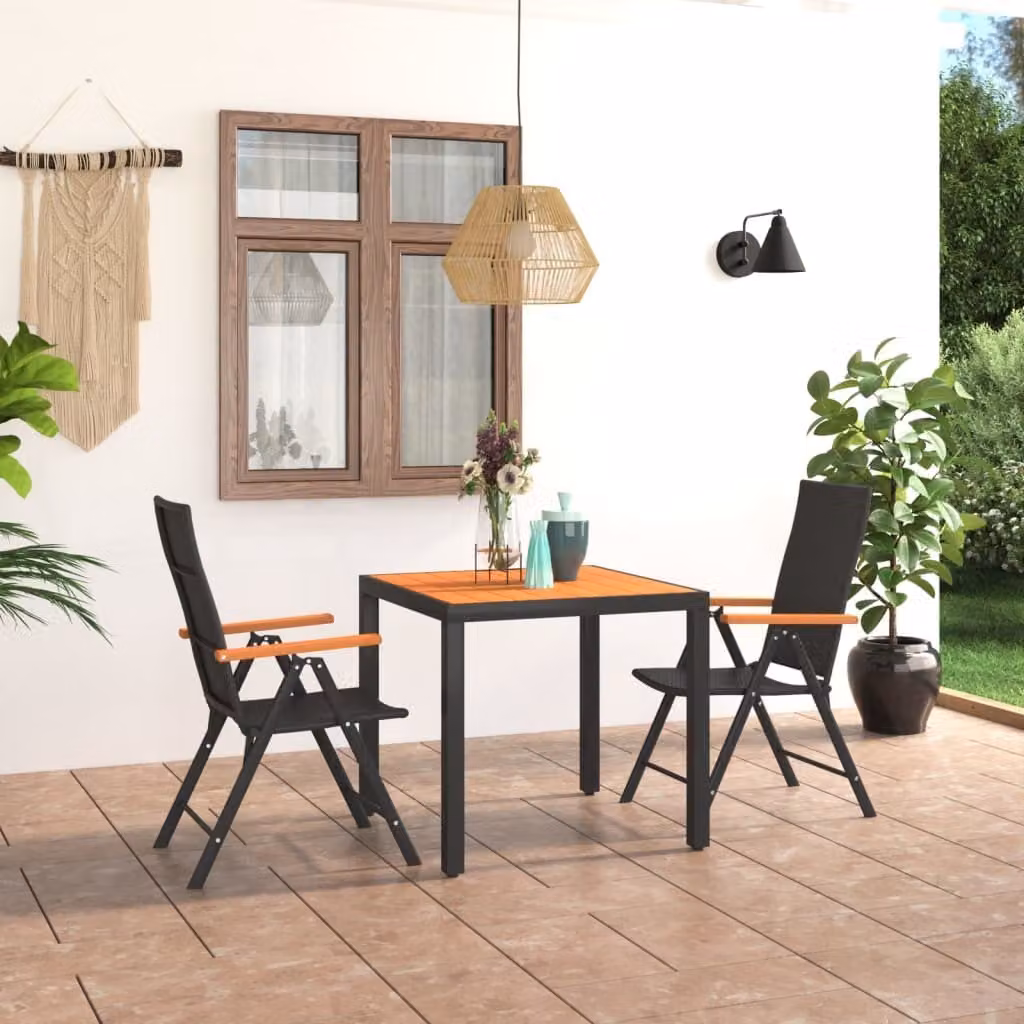 Maison Exclusive - Set da pranzo da giardino a 3 pezzi, nero e marrone