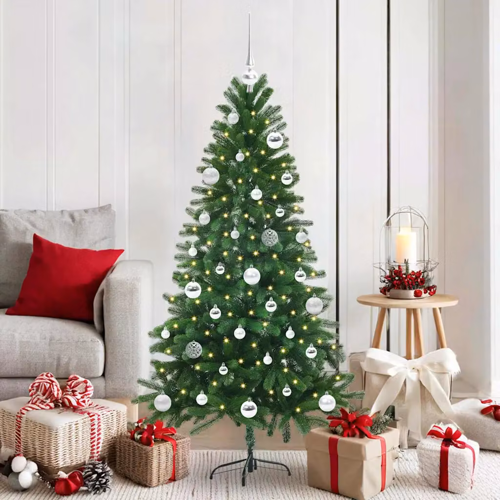 Albero di Natale vidaXL con 150 LED luce bianca calda, Verde, Altezza: 150 cm