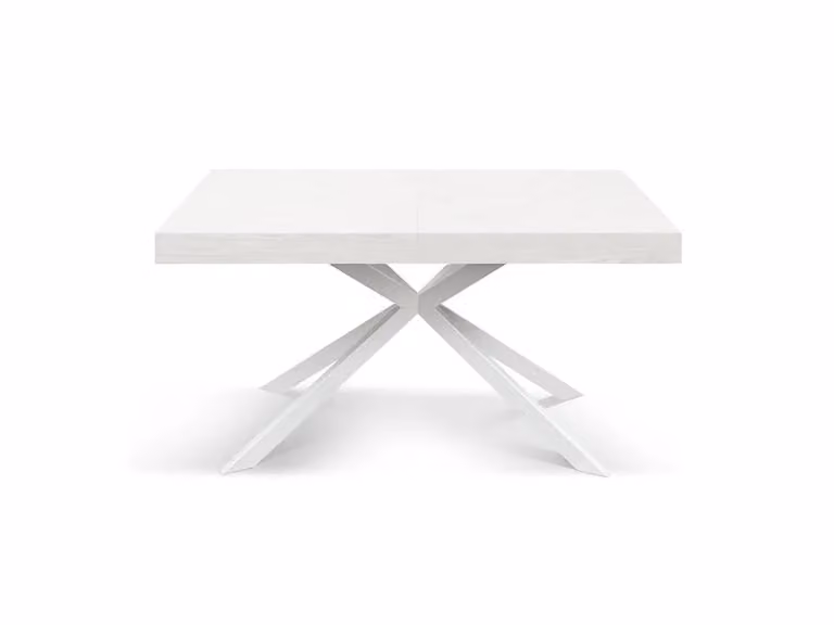 Tavolo CAMAIORE in legno, finitura bianco frassinato e base a X in metallo bianco, allungabile 160×90 cm - 240×90 cm
