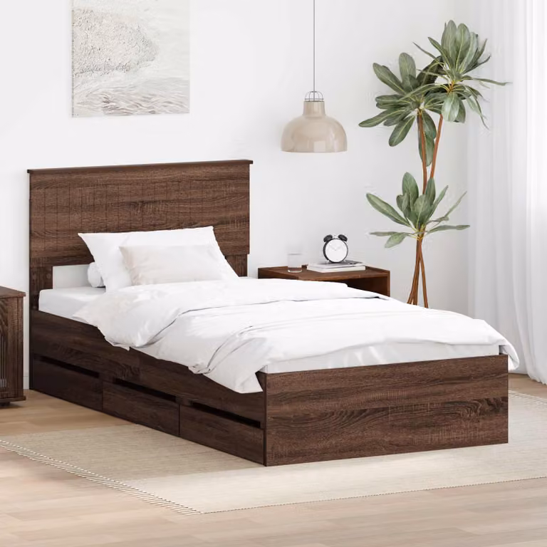 Struttura del letto con cassetto vidaXL in rovere marrone, dimensioni 100 x 200 cm