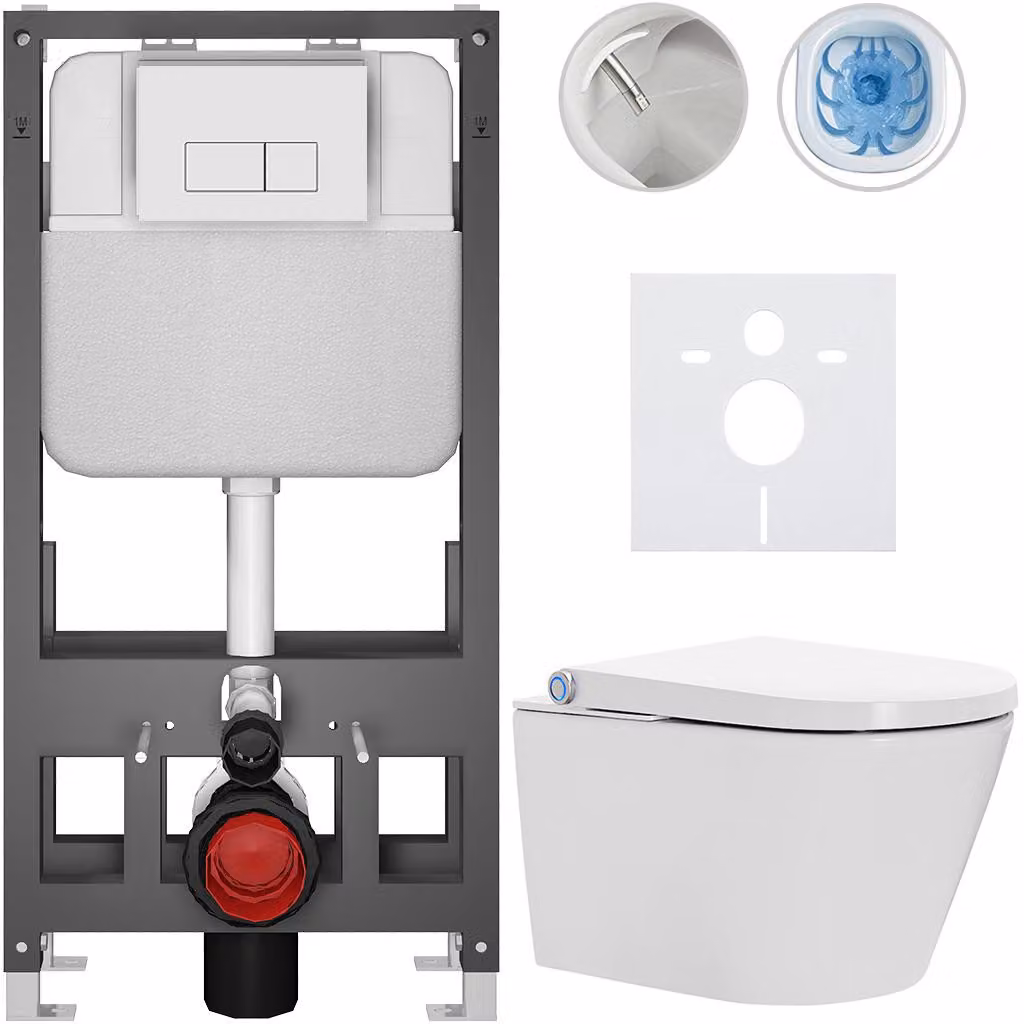 Water WC sospeso con bidet Cronus Standard - bianco lucido - pulsante Prime/Modulo, bianco - freestanding - installazione a parete/con pannelli di cartongesso - 59,3x38,4 cm