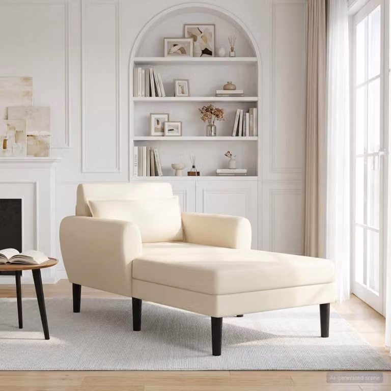 Chaise longue moderna vidaXL in velluto beige con seduta a L e cuscini inclusi L/P/H: 168 x 94 x 83 cm