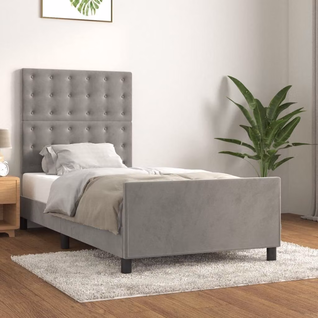 vidaXL Giroletto con testiera grigio chiaro 90x200 cm in velluto - Giroletto con testiera - Giroletti con testiera - Giroletto - Letto con testiera