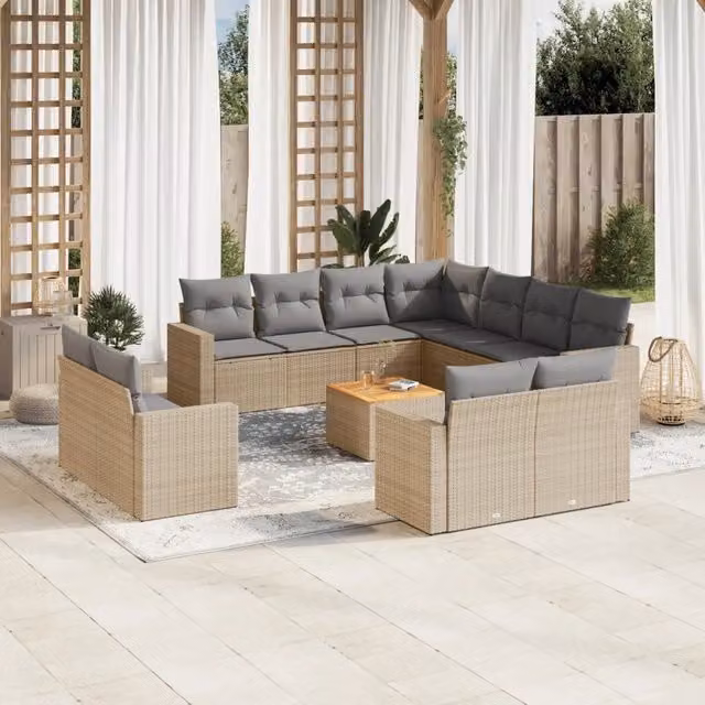 Set di divani da giardino VIDAXL in polyrattan con cuscini beige, 12 posti