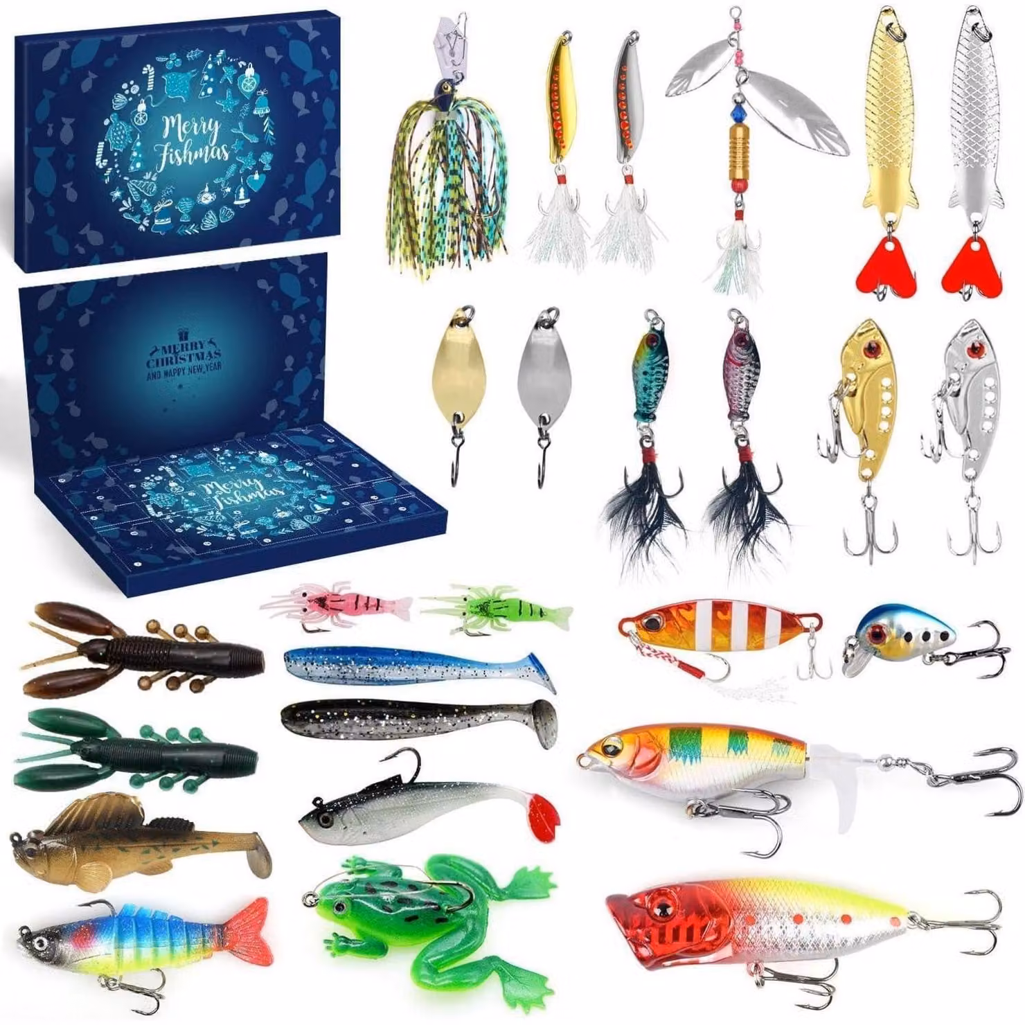 Calendario dell'Avvento iZoeL per pescatori, edizione 2025, per uomini e ragazzi: 24 sorprese con esche da pesca, perfette per gli amici appassionati di pesca