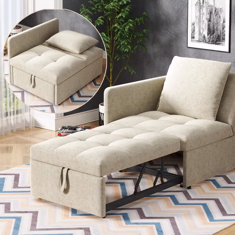 okwish divano letto relax con design convertibile 3in1, divano reclinabile con schienale regolabile e funzione sleep, beige
