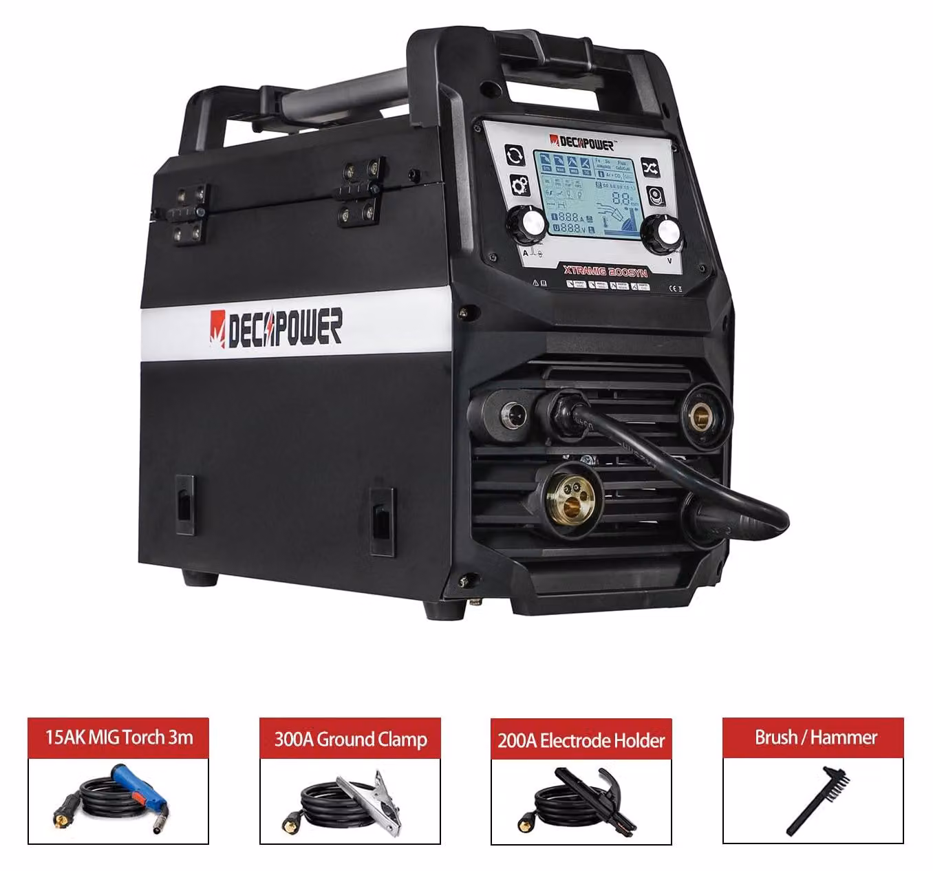 Saldatrice multifunzione da 200 ampere, sinergica - MIG/MAG/MMA/TIG, inverter con display LCD