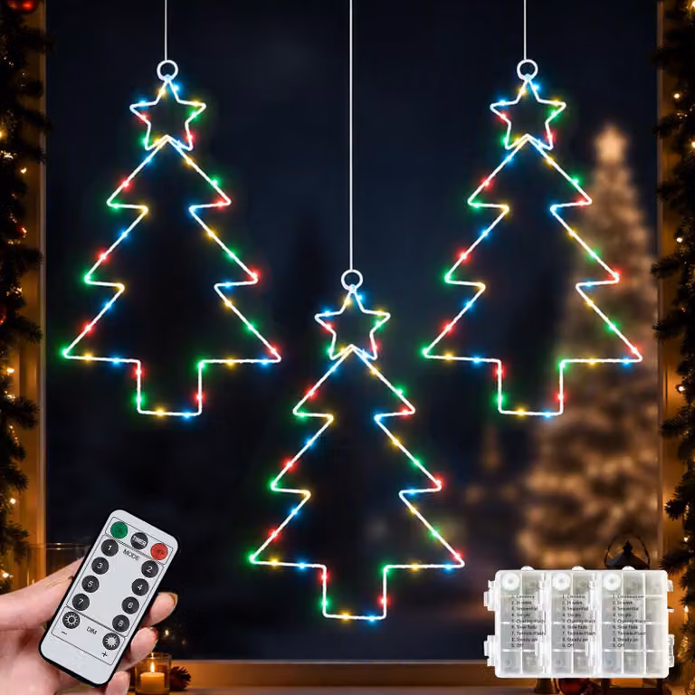 Set di 3 alberi di Natale illuminati, 120 LED, 25x40 cm, grado di protezione IP44