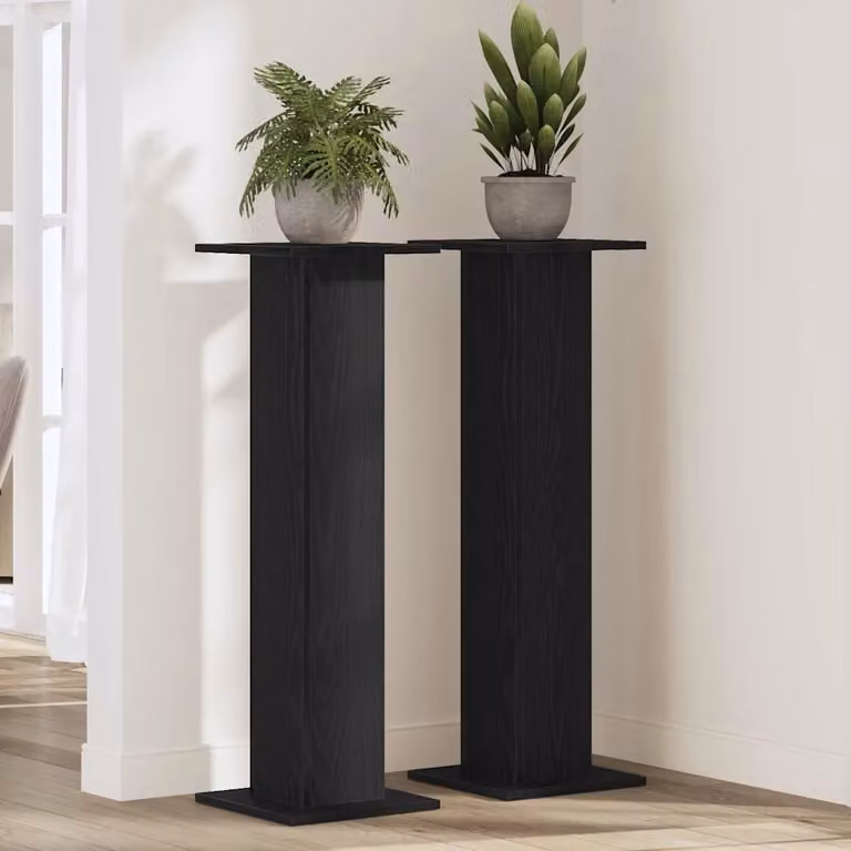Set di 2 supporti per piante vidaXL in legno MDF, colore nero opaco, L/P/H: 30 x 30 x 95 cm