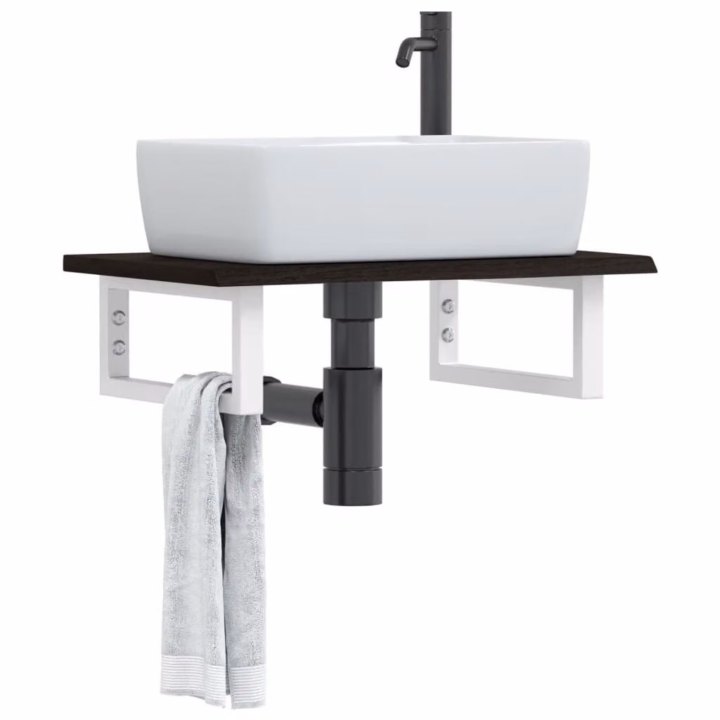 vidaXL Ripiano a Parete per Lavabo Moderno in Acciaio e Rovere Multicolore L: 60 cm, P: 40 cm, H: 17 cm