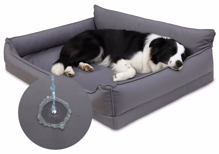 Cuccia ortopedica per cani, 91 x 68 cm, in ecopelle impermeabile, imbottita con schiuma a celle aperte, colore grigio, adatta a cani di taglia media