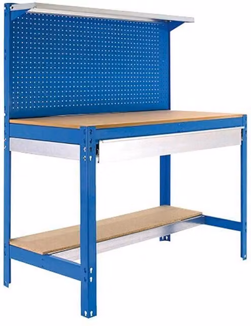 Banco tavolo da lavoro Simon Rack in metallo e legno colore blu L: 144,5 cm, P: 121 cm, H: 61 cm
