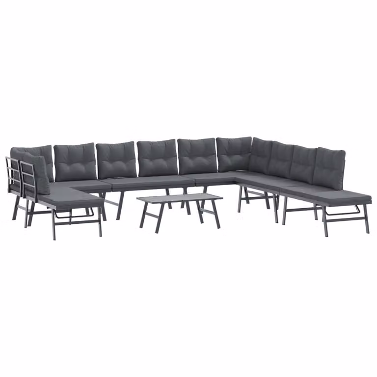 Set Panche Giardino Cuscini 6pz Nere Acciaio Verniciato Polvere