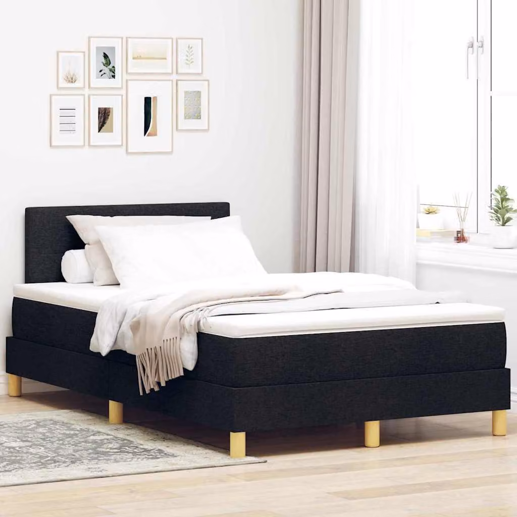 Maison Exclusive - Letto con boxspring e testiera imbottita, colore nero, dimensioni 120 x 190 cm, rivestito in tessuto