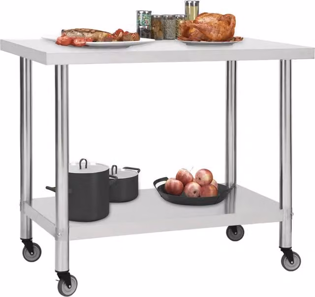 Tavolo da lavoro per cucina in acciaio inox color argento con ruote DESIGN IN L/P/H: 100 x 60 x 85 cm CFW1512671