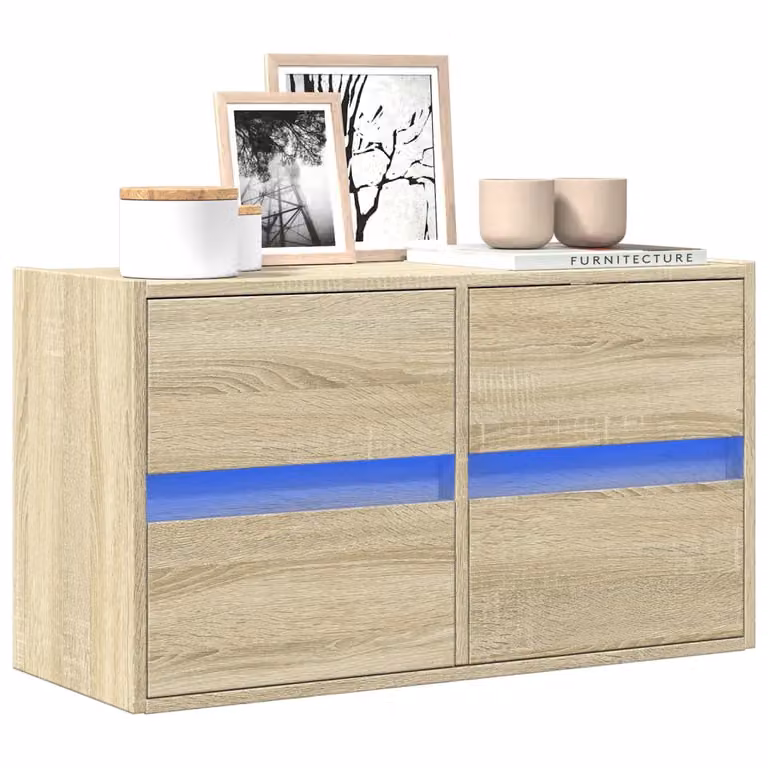 Mobile TV a parete vidaXL con luci LED integrate, Rovere Sonoma, L 80 cm x P 31 cm x H 45 cm