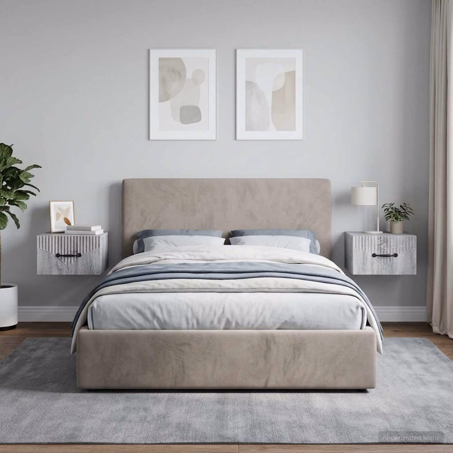 Set di 2 comodini sospesi vidaXL in stile moderno, colore Grigio e Nero, L 34,5 x P 20 x H 33 cm