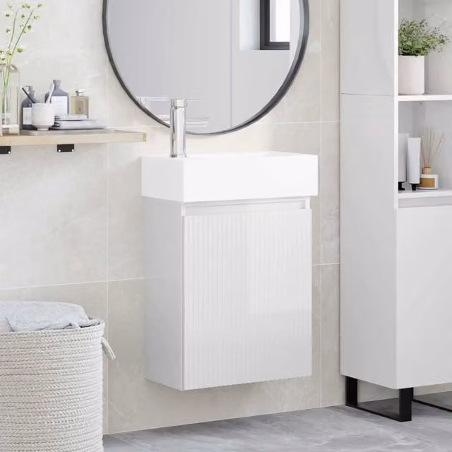 Mobile bagno sospeso vidaXL Bianco Lucido L: 45,5 cm, P: 22,5 cm, H: 84 cm