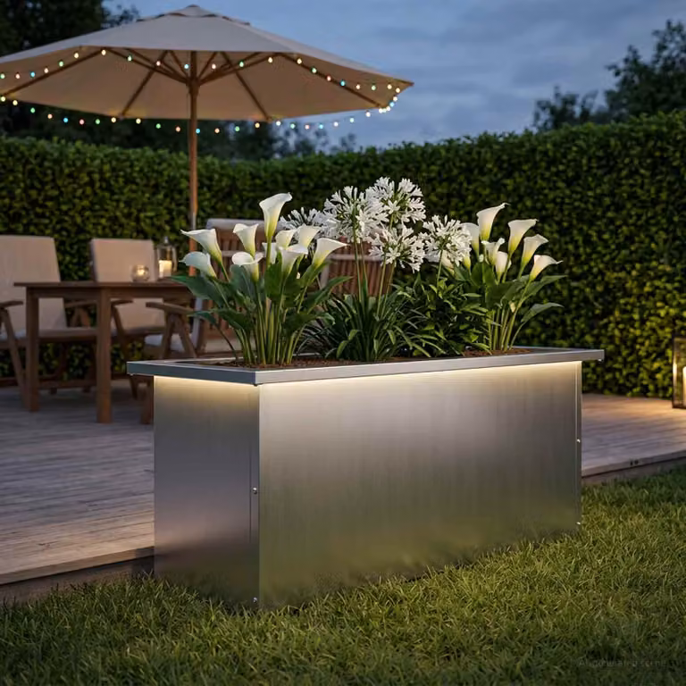 Fioriera da giardino con LED vidaXL in acciaio zincato Argento L 80 x P 30 x H 30 cm
