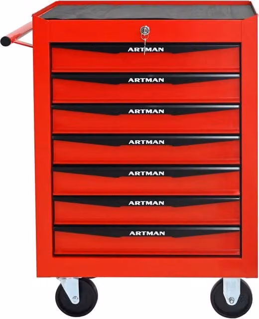 Cassettiera portautensili in metallo su ruote, 508 mm (20 pollici), 7 cassetti con guide a sfera, organizer in acciaio, rosso-nero