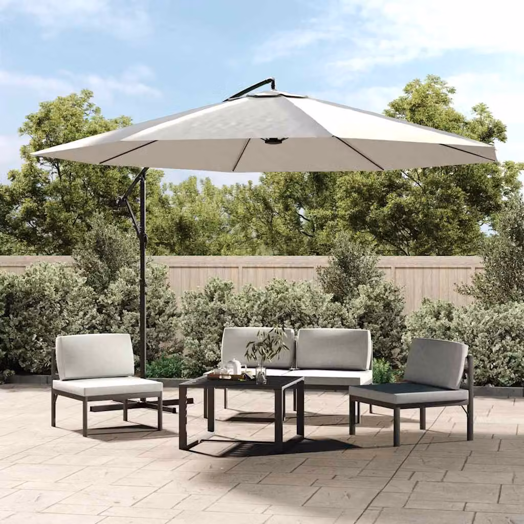 vidaXL Ombrellone a Sbalzo da Giardino in Alluminio e Poliestere, Bianco Sabbia – 1