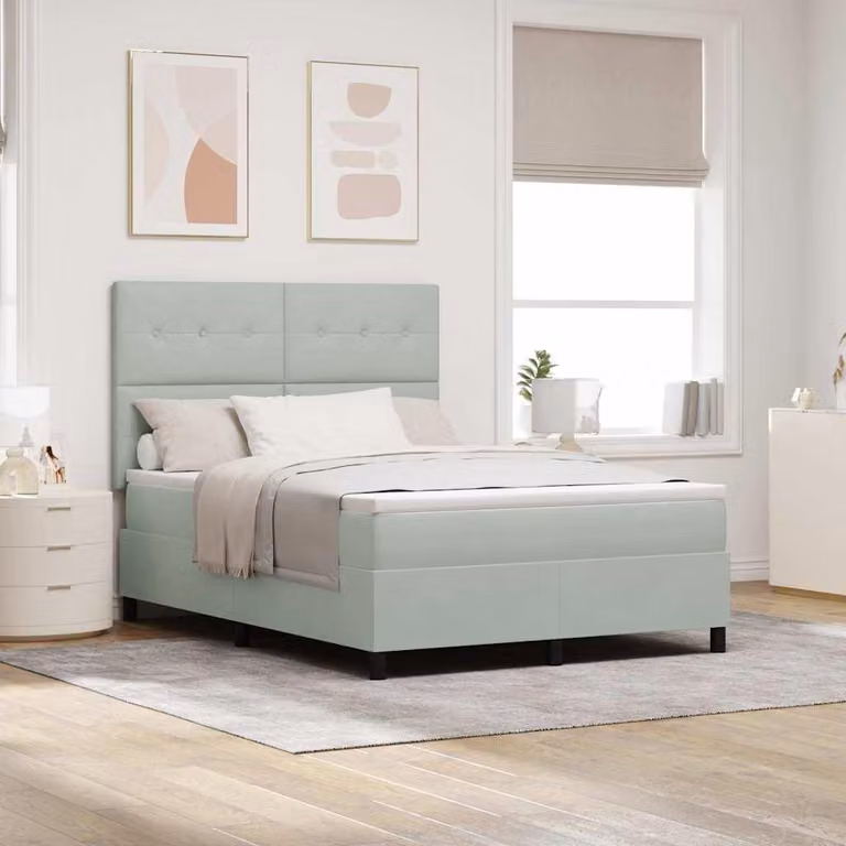 Maison Exclusive - Letto boxspring con testiera grigio chiaro 160 x 200 cm in velluto