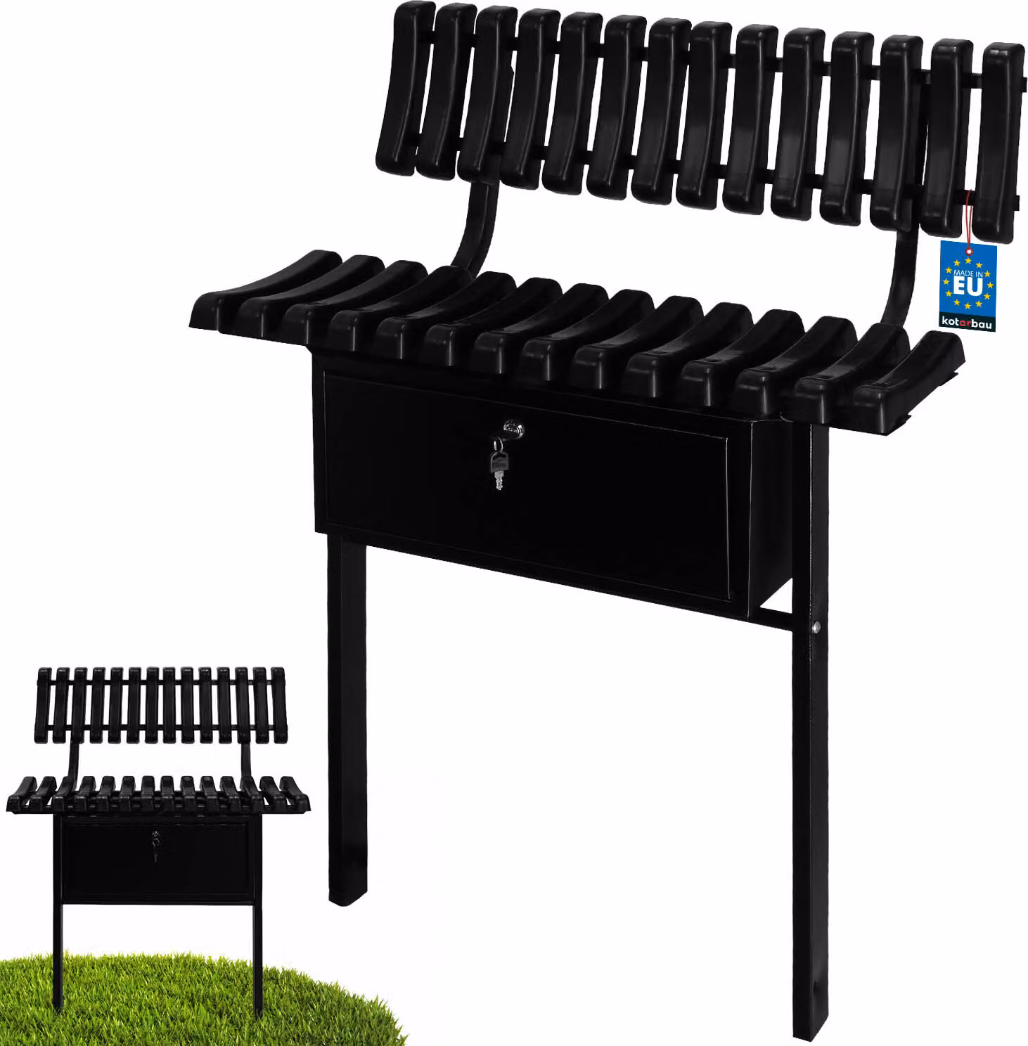 KOTARBAU® Panca per cimitero 75 cm Panca da giardino per cimitero con schienale e contenitore Panca in legno Panca resistente alle intemperie Panca da giardino Panca per parco esterno Panca da giardino Panca in metallo Panca per balcone Panche da esterno