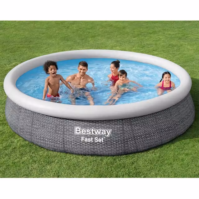 Set Piscina Rotonda Bestway in PVC con Filtro, Colori Grigio, Bianco e Blu, Diametro: 366 cm, Altezza: 76 cm – 1