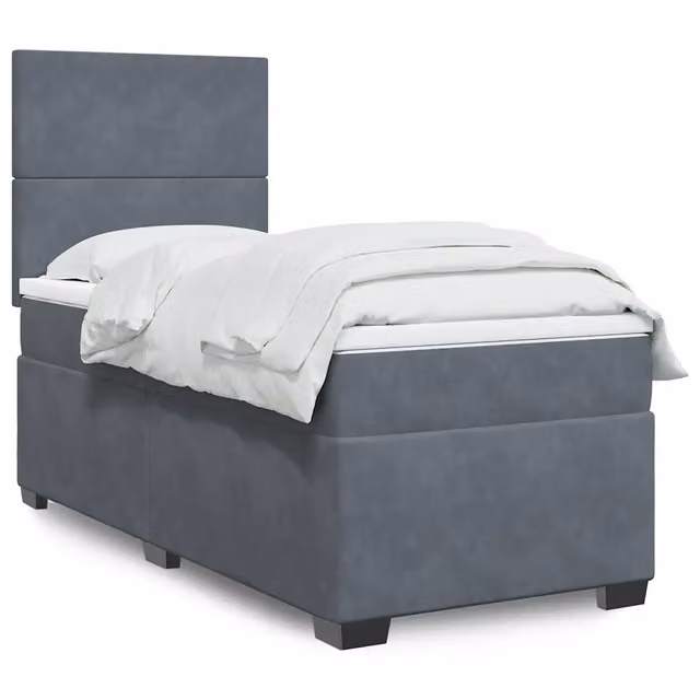 Letto Ibrido vidaXL con Materasso a Molle e Rivestimento in Velluto Grigio e Bianco L/P: 100 x 200 cm