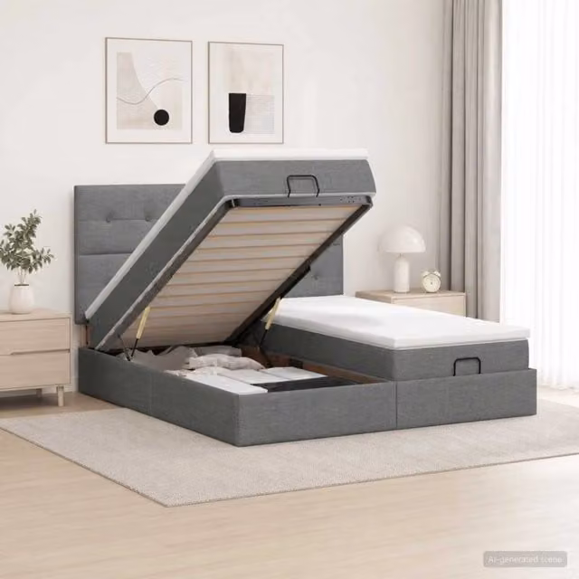 Letto Ottomano con Materasso Ibrido vidaXL Grigio e Bianco con Illuminazione LED e Porte USB L/P/H: 200 x 200 x 88 cm