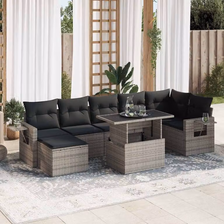 Maison Exclusive - Set da giardino 8 pezzi con cuscini grigio in polyrattan