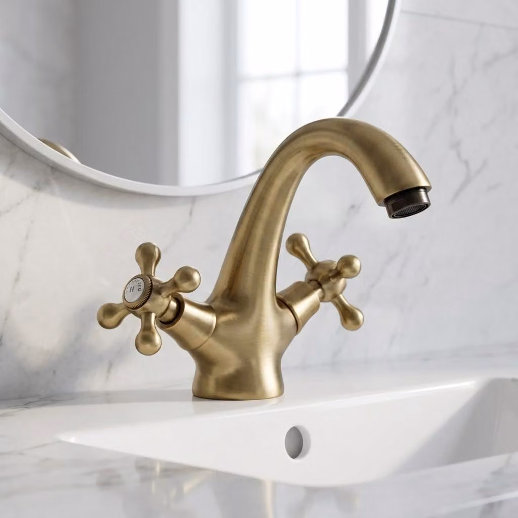 Miscelatore per lavabo in stile vintage, finitura bronzo, serie Heritage Ascot, marca Aquanello
