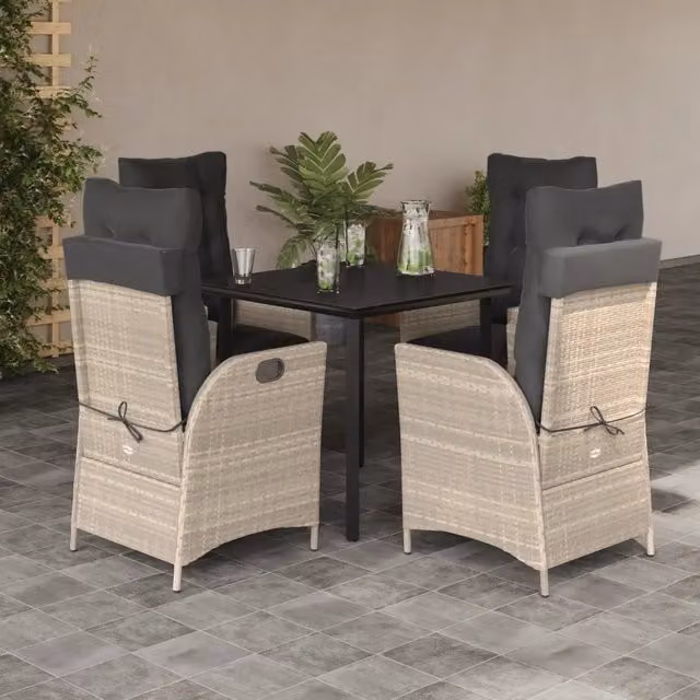Set Pranzo da Giardino vidaXL in Polyrattan con Piano in Vetro, 5 Pezzi, Grigio Antracite – 1