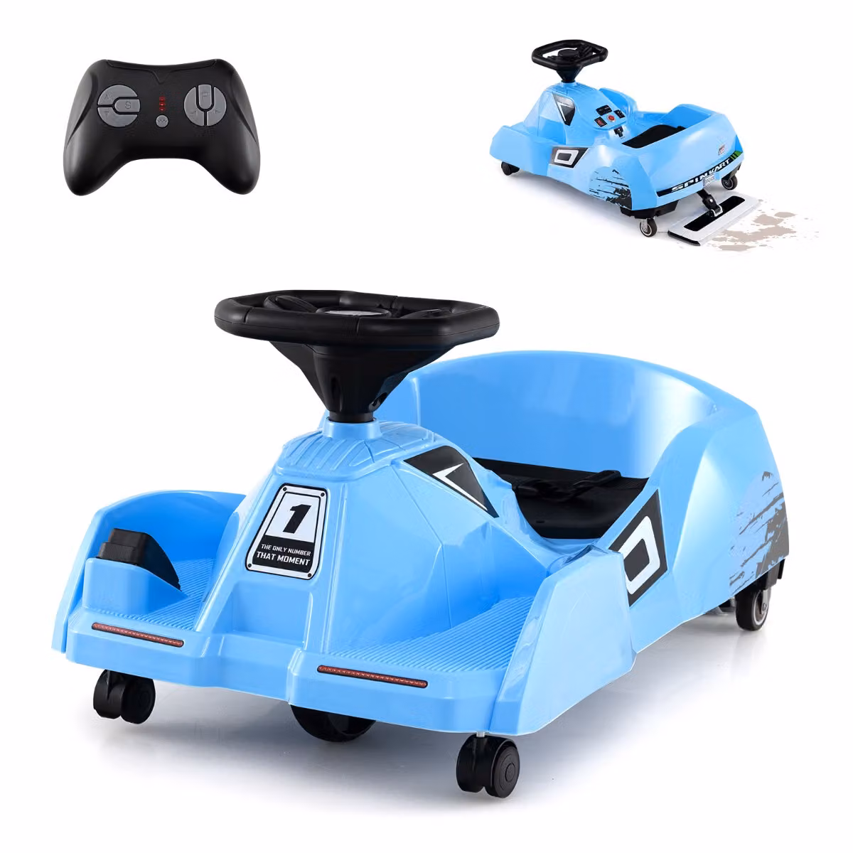 Go kart elettrico Costway per pulizia con mop staccabile, telecomando a 3 velocità, Blu