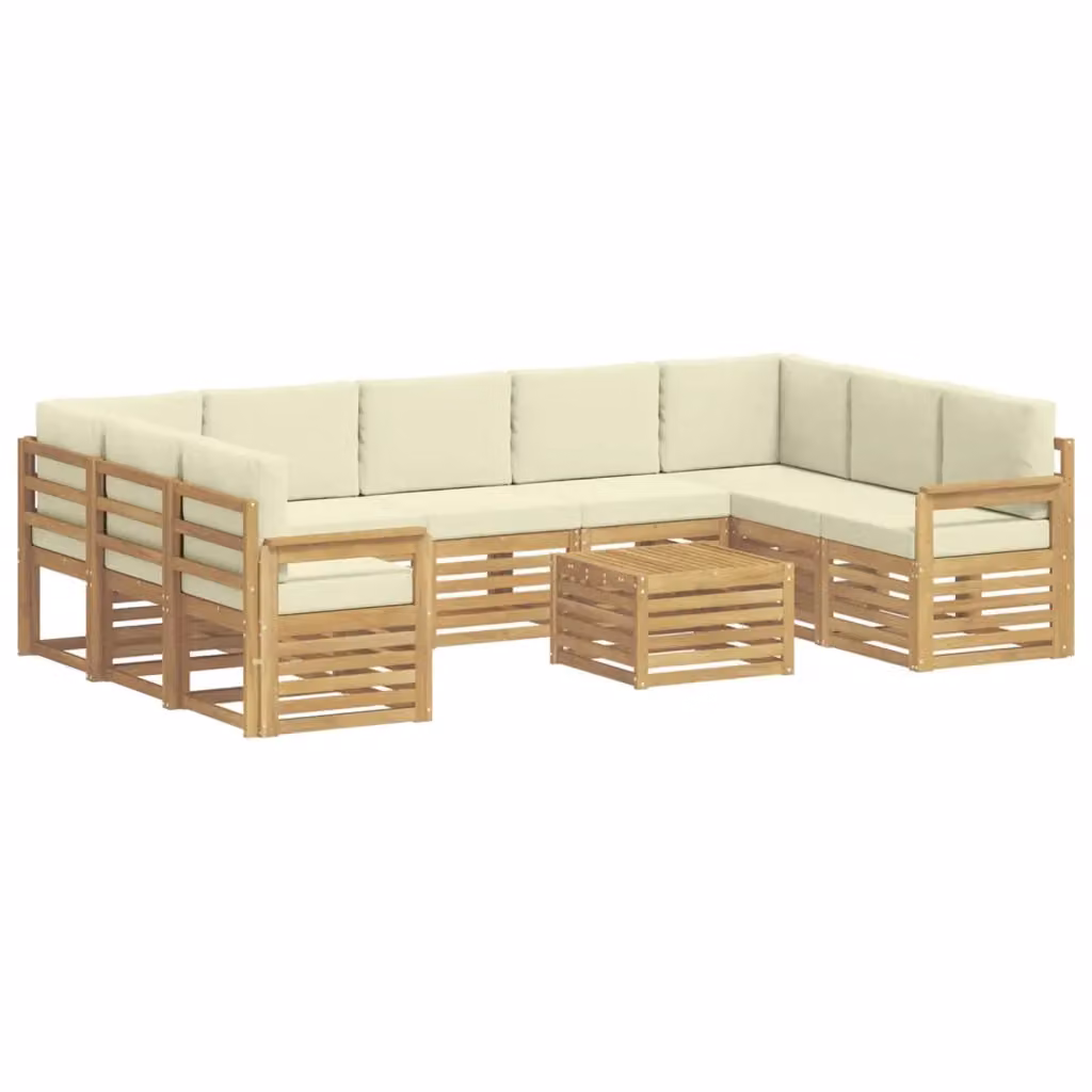 Set di divani da esterno vidaXL a forma di L con tavolo da caffè, in legno di acacia e tessuto resistente ai raggi UV, colore bianco e beige – 2