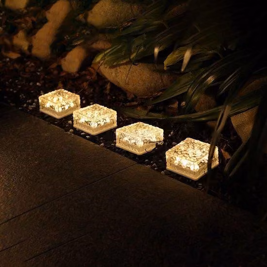 Lampade solari in cemento - lampade a forma di blocco di ghiaccio impermeabili per esterni, ideali per vialetti e illuminazione decorativa di pietre, 7 cm x 7 cm, 4 pezzi, luce bianca calda, formato compatto