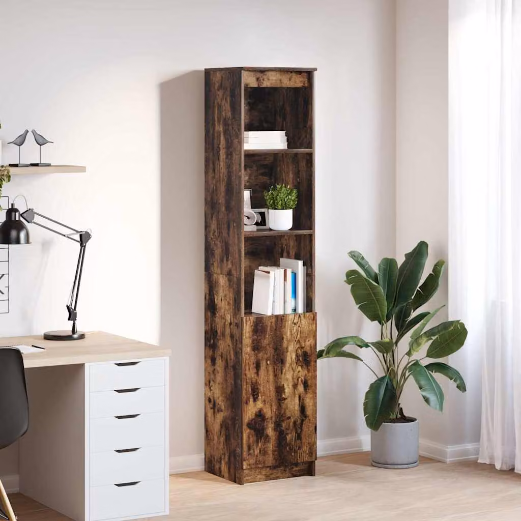 Credenza moderna vidaXL in legno Rovere Fumo con ante a battente e ripiani interni, L/P/H: 37,5 x 35 x 180 cm