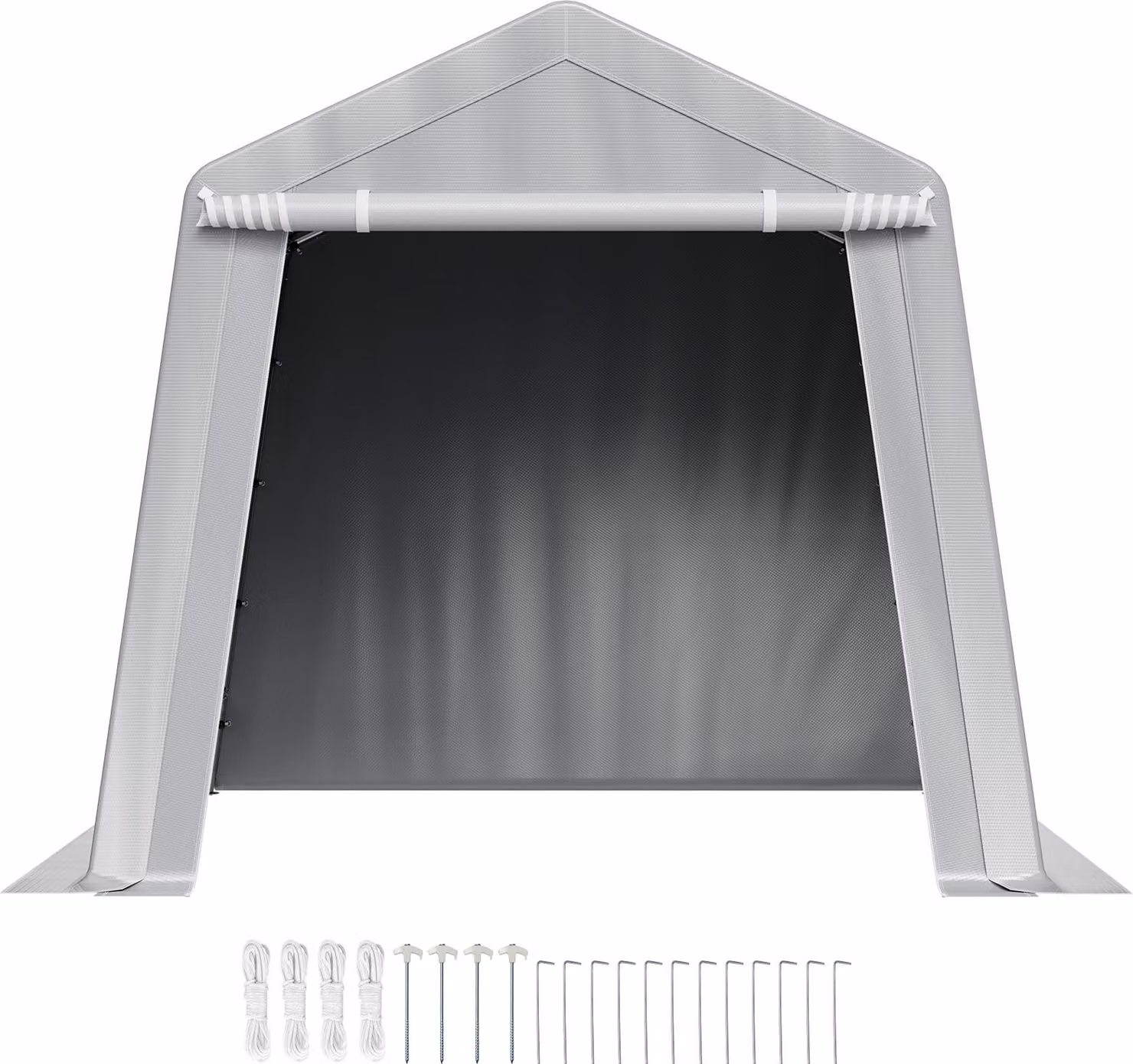 SucceBuy capanno per attrezzi 243,8x243,8x229 cm, tenda da garage in PE, capanno per giardino, garage per biciclette, capanno da giardino, tettoia, garage per moto, tosaerba e biciclette, grigio