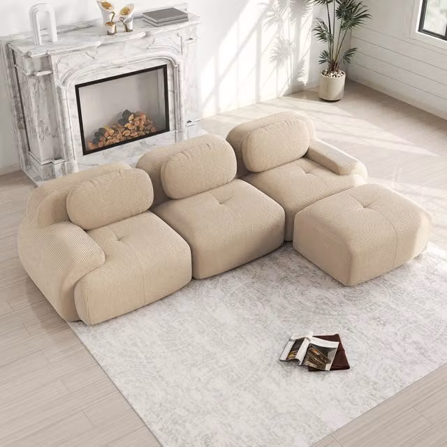 Divano angolare modulare senza montaggio; senza struttura; in corduroy beige