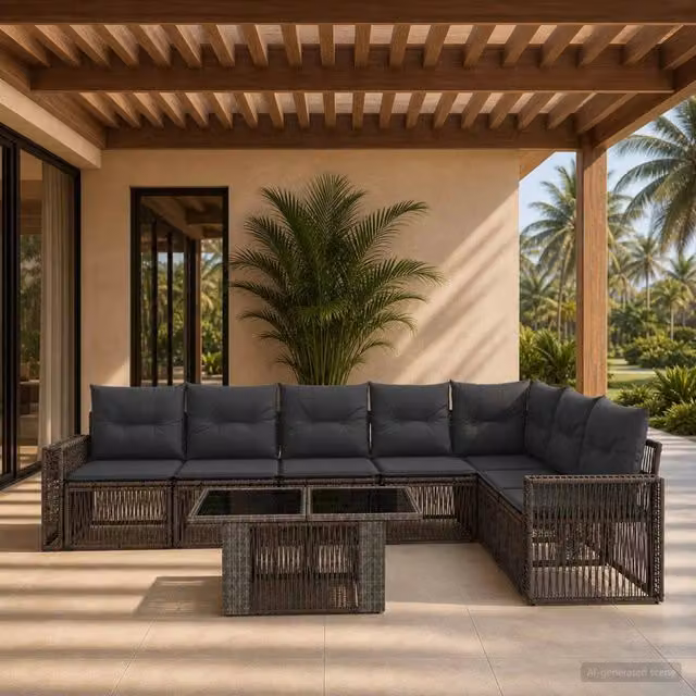 Set Divano da Giardino 8 pz Grigio e Grigio Scuro polyrattan 3436796