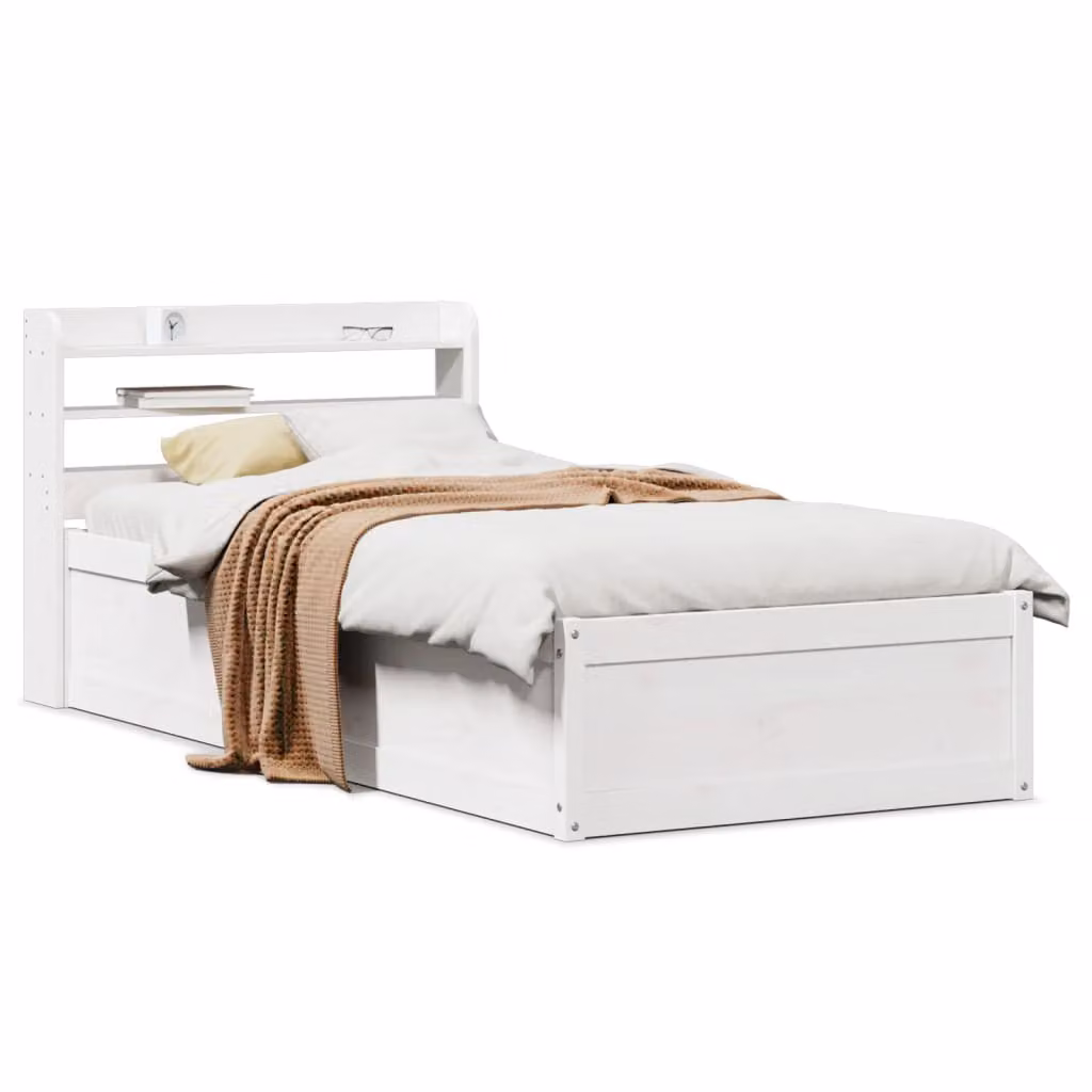 vidaXL Letto in Legno di Pino Massello Bianco con Testiera e Scomparti Laterali L: 190 cm, P: 75 cm