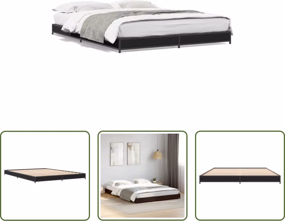 The Living Store Struttura letto nera 135x190 cm in legno e metallo