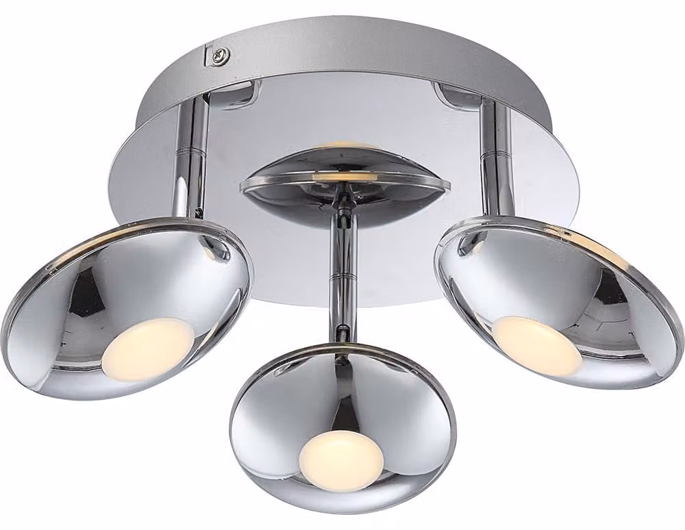 Lampada da soffitto a LED, 3 luci, cromata, finitura satinata, diametro 20 cm