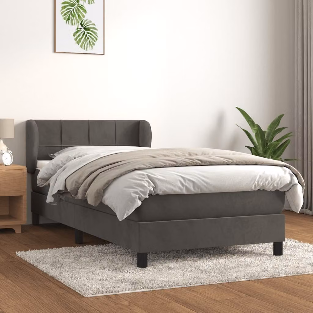The Living Store Letto a molle con materasso grigio scuro 100x200 cm in velluto